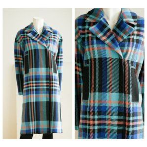 Top Shop Blue Plaid Mid Lenght Lightweight Coat w Hand Warmer Pockets 6